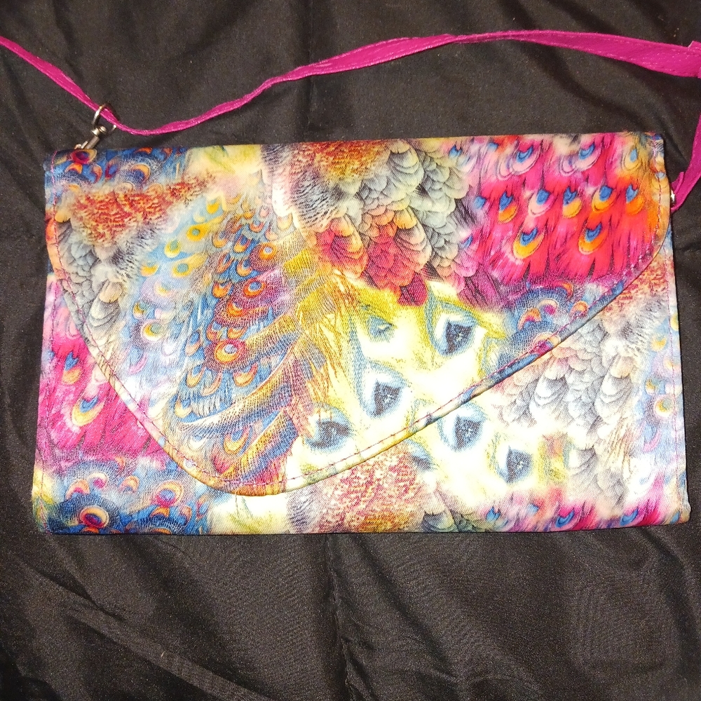 Peacock feather printed purse